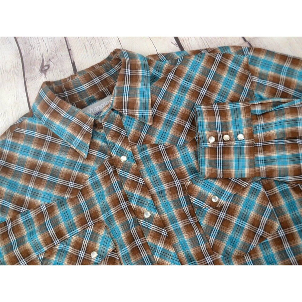 WRANGLER WRANCHER‎ Men's Long Sleeve Peral Snap Shirt SIZE XL Brown / Turquoise